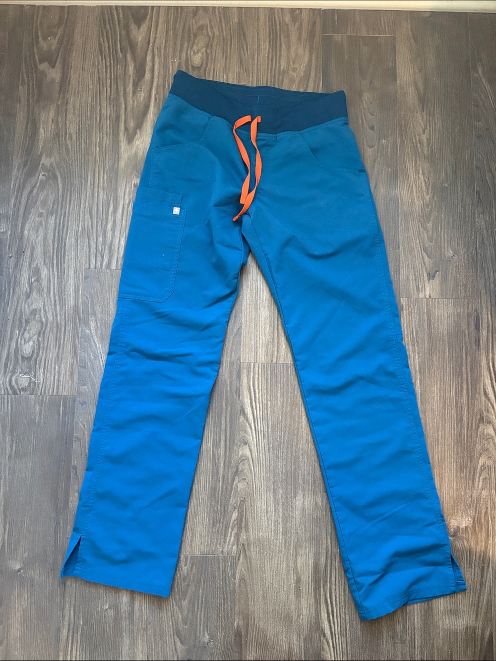 Figs womens Blue scrub Pants with Orange Drawstring